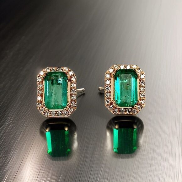 Natural Emerald Diamond Stud Earrings 14k Gold 1.85 TCW Certified $3,950 111884 - Picture 6 of 14